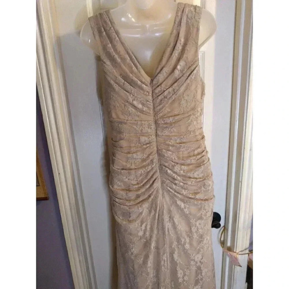 Vintage Juno Dress Beige Allover Lace Ruching Sz M Lace Ruching Fairy Prom Y2k - Picture 4 of 7